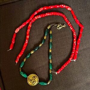 Vintage semi precious malachite and coral